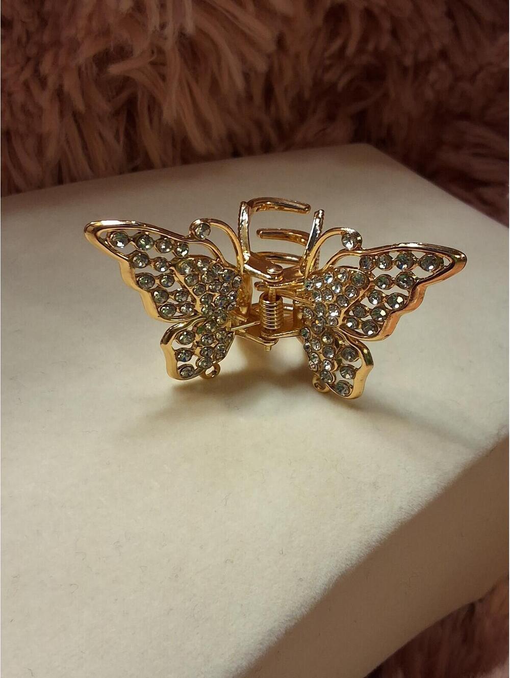 BUTTERFLY GOLD SMALL METAL claw clip white stone